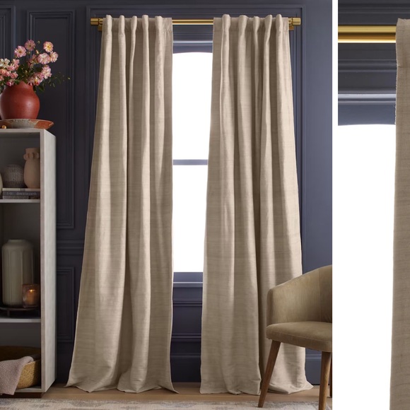 QUINCE Set Of 48x108 Raw Silk Room Darkening Curtains Sand 4400